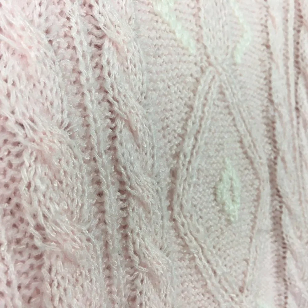 Vintage Grandma Sweater M Pastel Pink Cable Knit Oversized Balloon Sleeve White